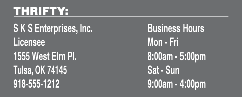 Thrifty Licensee Disclosure / Hours of Operation (FA-10)